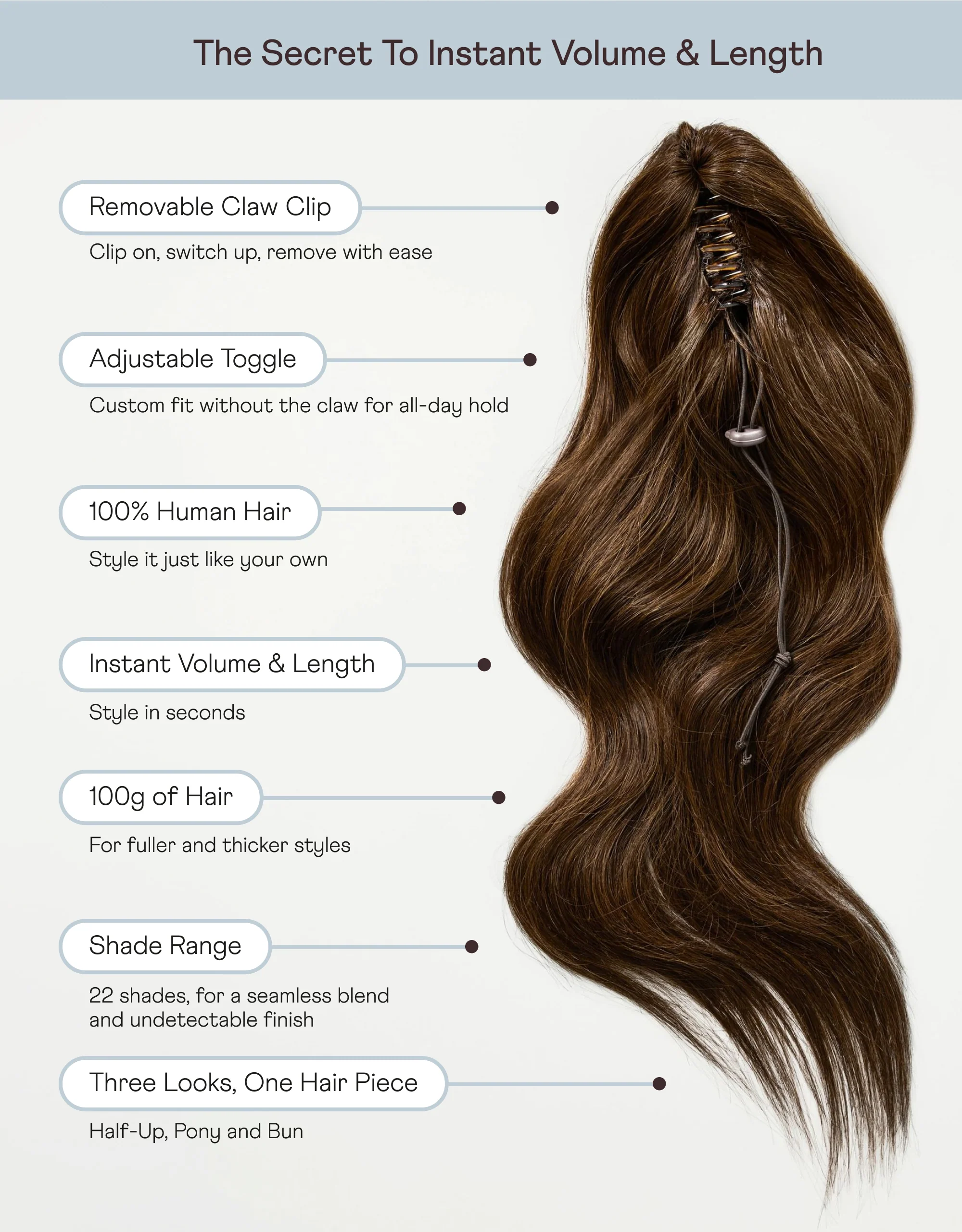 16" Human Hair Claw Clip Ponytail - Image 45